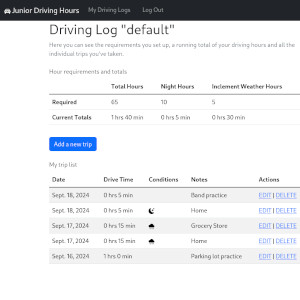 Screenshot of Junior Driving Hours